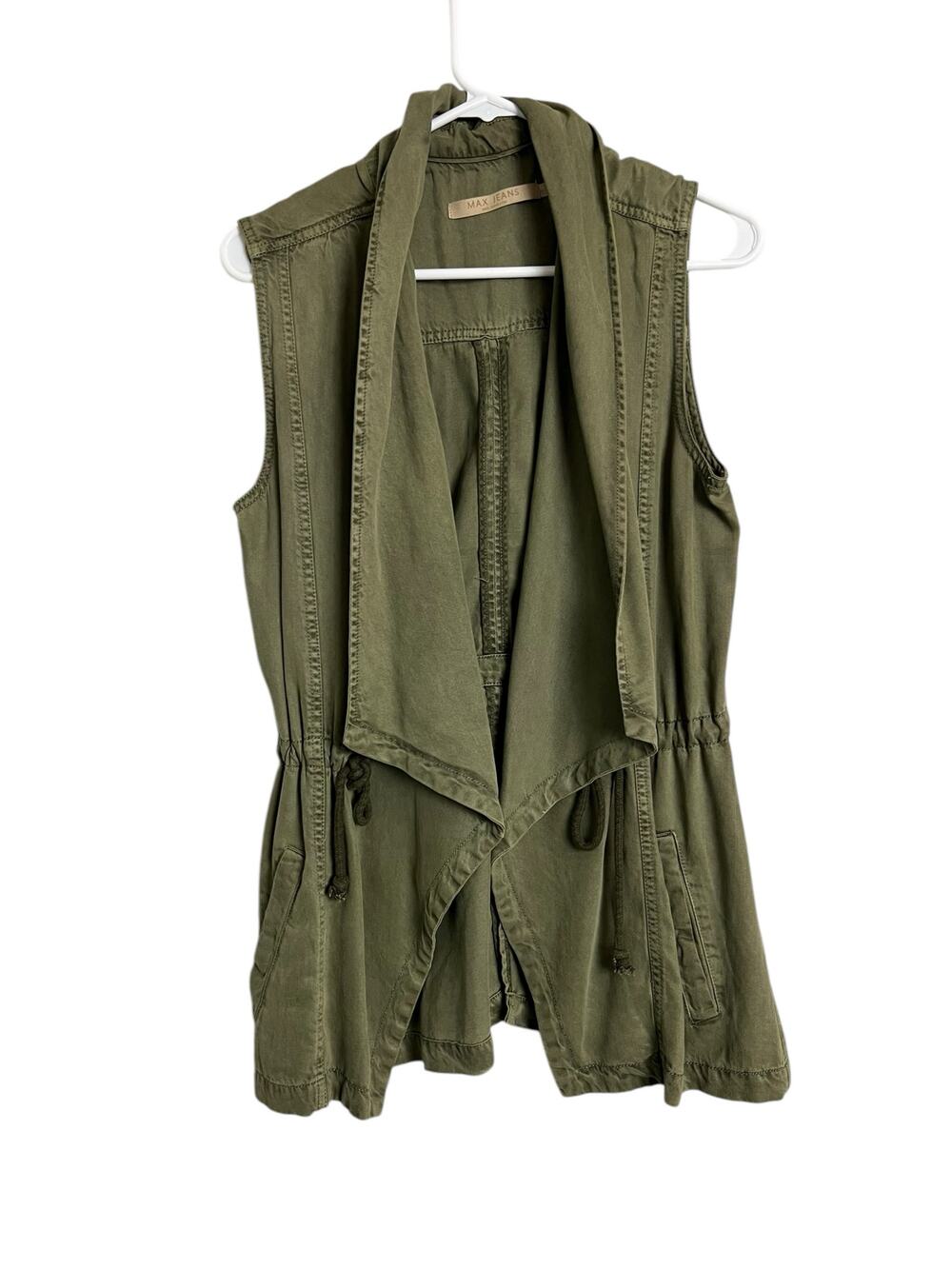 Max Jeans Utility Vest Womens Small Olive Drawstring Cargo Safari Boho Tencel